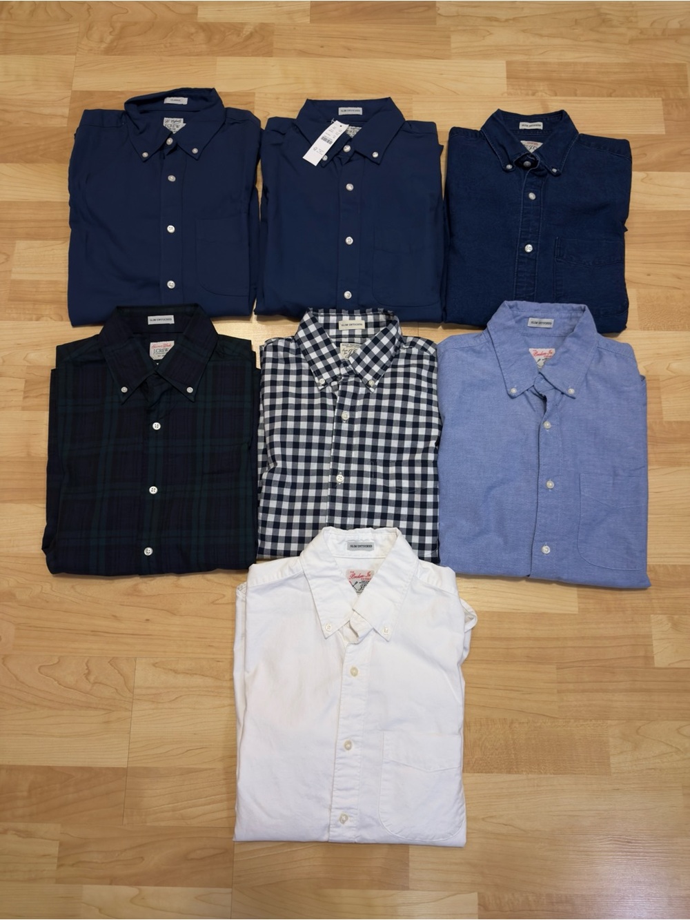 J Crew Men's Bundle of 7 Broken-In Cotton Oxford Shirts - Size XS Slim Untucked
